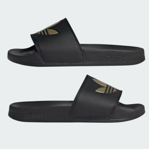 NIB Men Sz 8/Women Sz 9 (Euro Sz 42) Adidas Adilette Lite Slides In Black/Gold - Picture 1 of 13